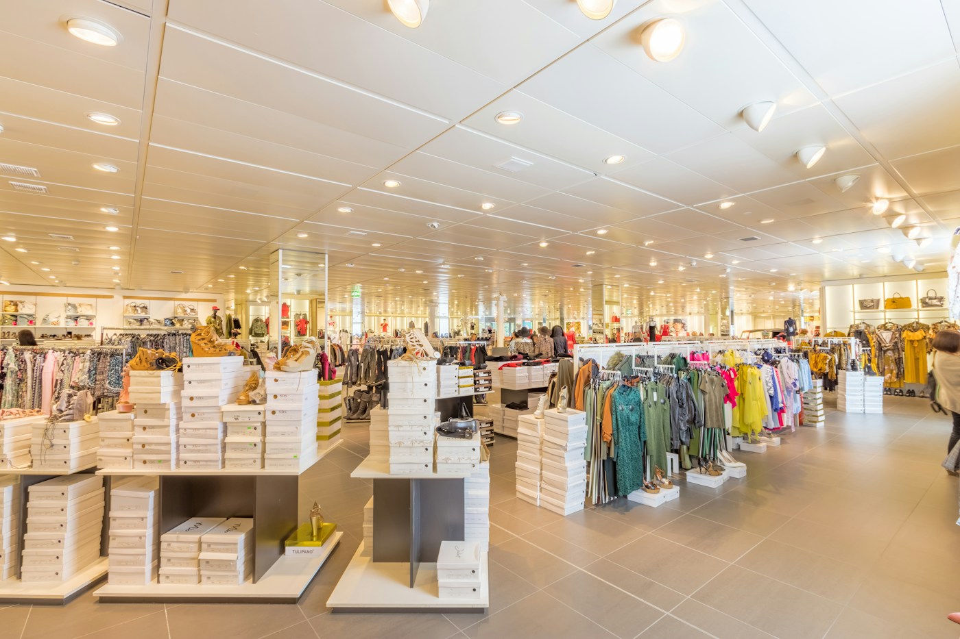 Illustrative retail shop interior with merchandise displays